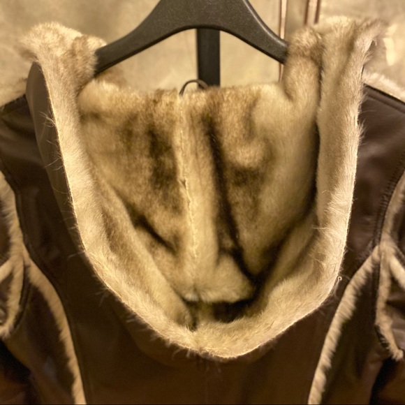 Dennis Basso Design Smooth Faux Fur & Brown Leather Coat. - Picture 6 of 11